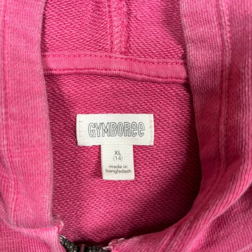 Gymboree Girls Pink Full Zip Hoodie‎ Rainbow Heart Sweatshirt XL 14 100% Cotton